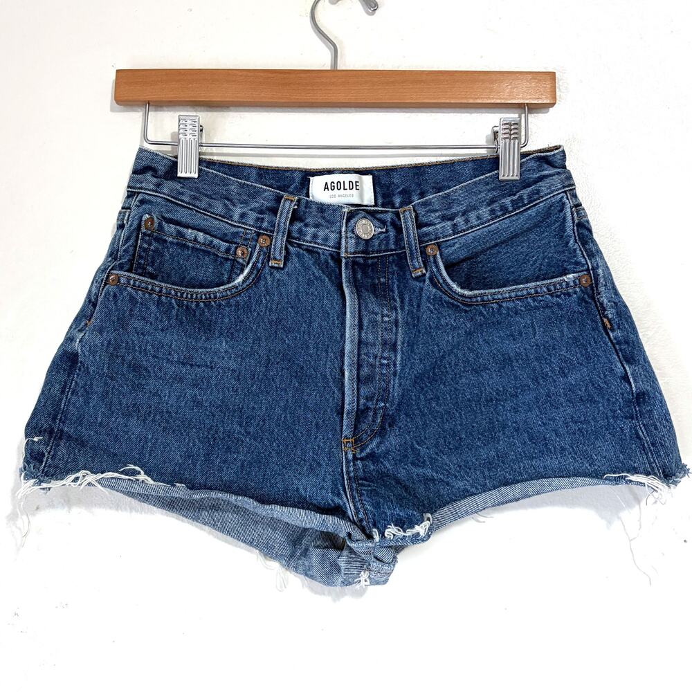 AGOLDE Parker High Rise Cutoff Denim Shorts Size 26 Medium Wash